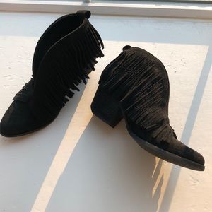 Coconuts by Matisse Tulsi Fringe Booties in Black.